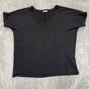 Chic Soul Bare Necessities Womens Black V Neck Rolled Sleeve Loose Baggy Top 1XL
